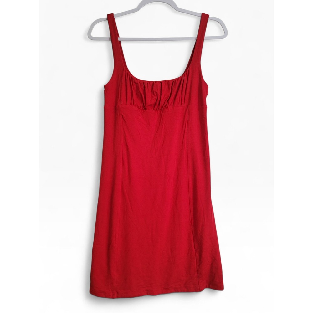Wilfred Free Aritzia Red Ruched Mini Tank Dress Square Neck Stretch Medium